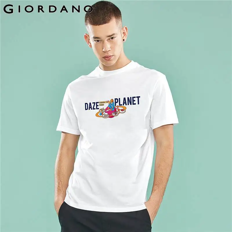 

Giordano Men Tshirt Men DAZE PLANET Theme Fun Pattern Printing T Shirt Men 100% Soft Cotton Fabric Camisetas Hombre
