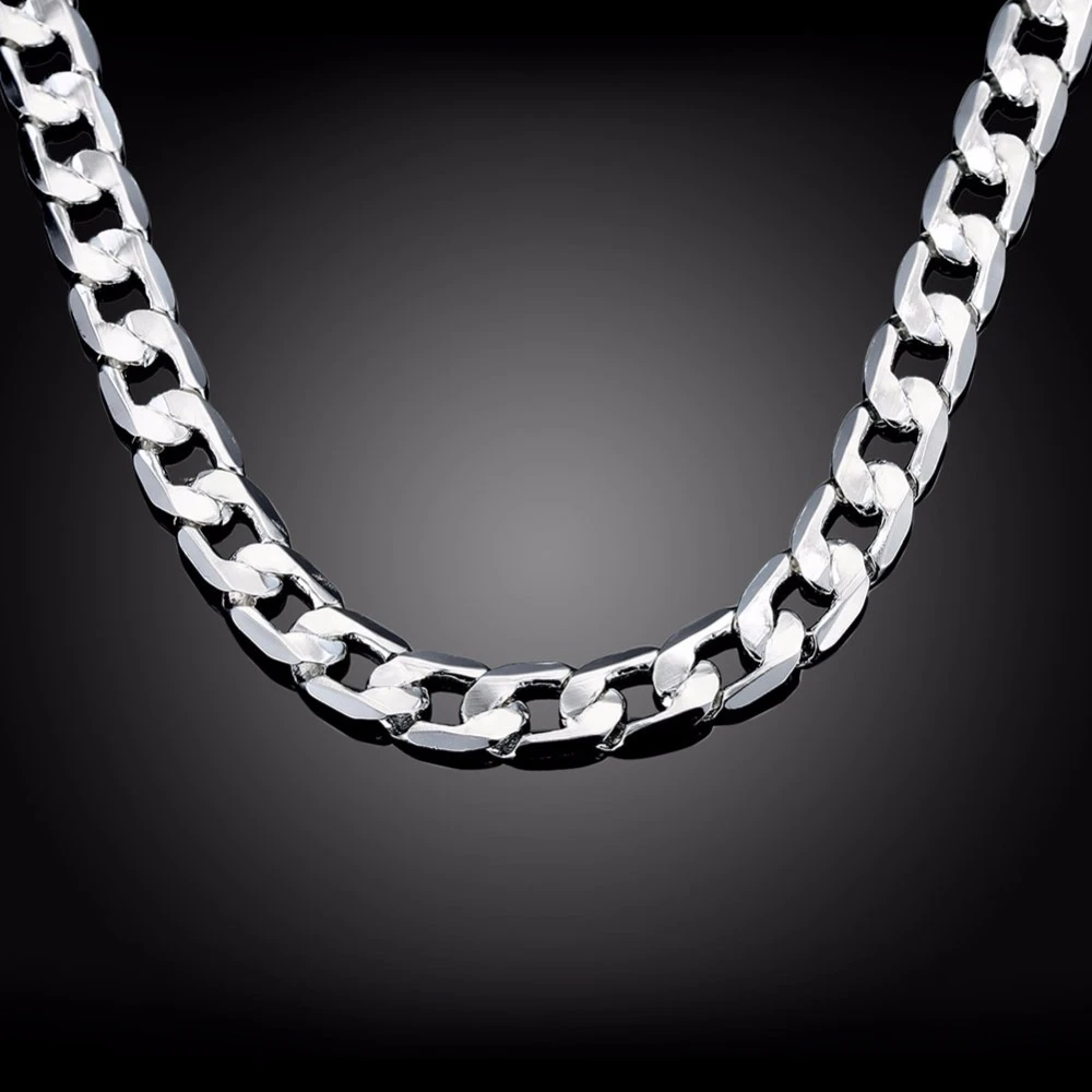 10MM 20inch men's jewelry silver fine jewelry Authentic 925 Sterling silver men necklace Link Chains necklace men Russian