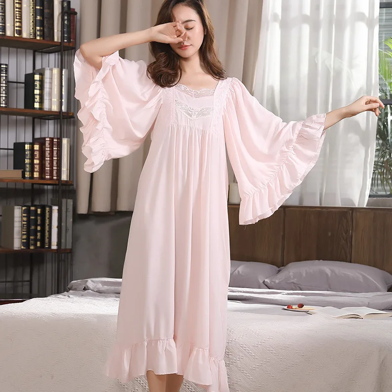 New Pregnant Women Long Night Dress Nightdress Ruffle Sleeve Maternity Shirt Elegant Vintage Shirts Home Dress Pajamas