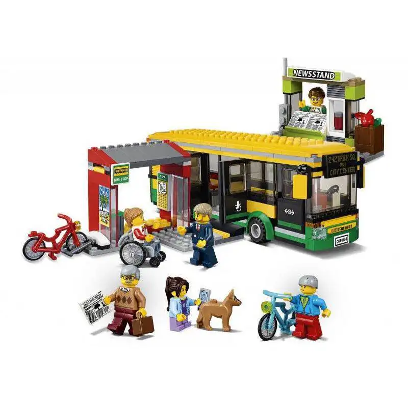

City Bus Station Building Blocks Compatible with 60154 Model Bricks Kids Creative Educational Imagination DIY Toys