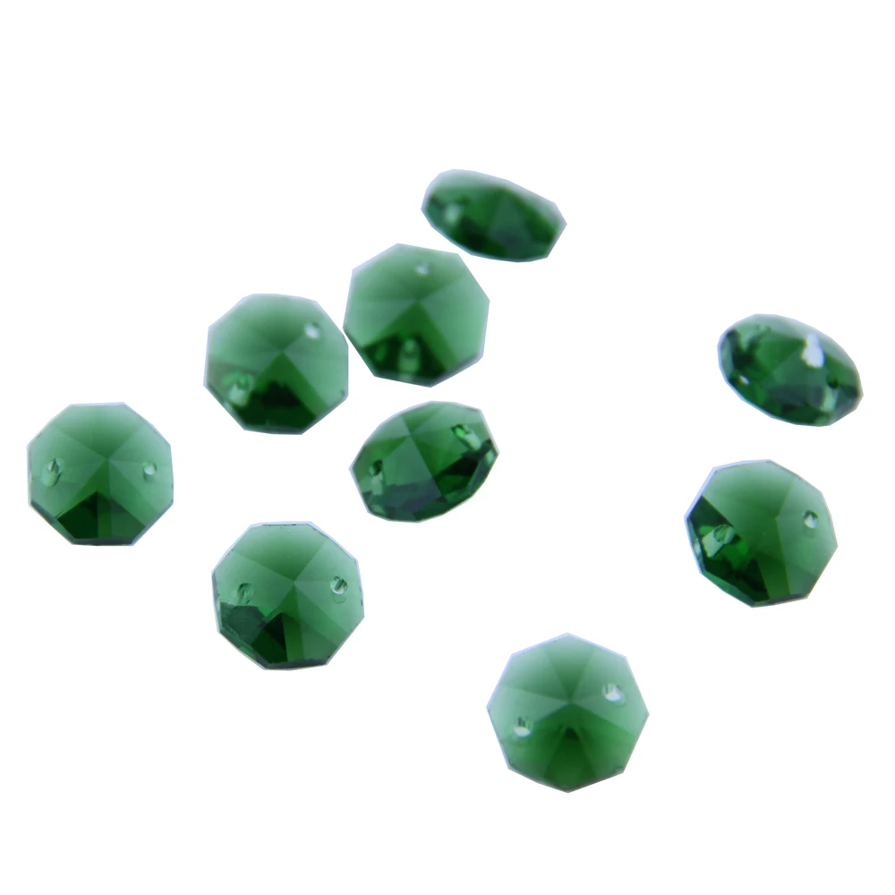 Wholesale! 100pcs/lot 14mm Emerald Crystal Octagon Glass Prism Beads