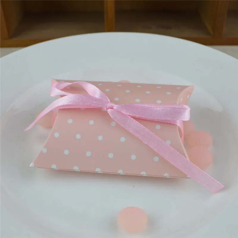 10 шт. розовая и синяя подарочная коробка в форме подушечки в горошек бумажные свадебные коробочки для конфет подарочная упаковка день рождения любимые пакеты Подарочная коробка с лентой