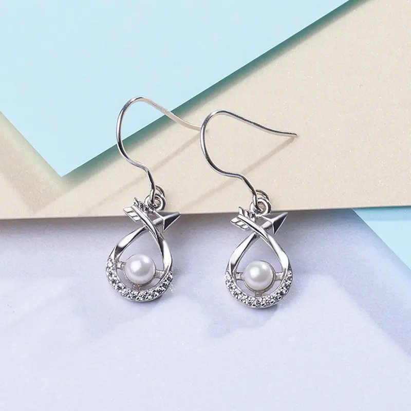 

Angel Caller Genuine 925 Sterling Silver Pearl Earrings Bow and arrow Drop Earrings with CZ for Women Fine Silver Jewelry E060