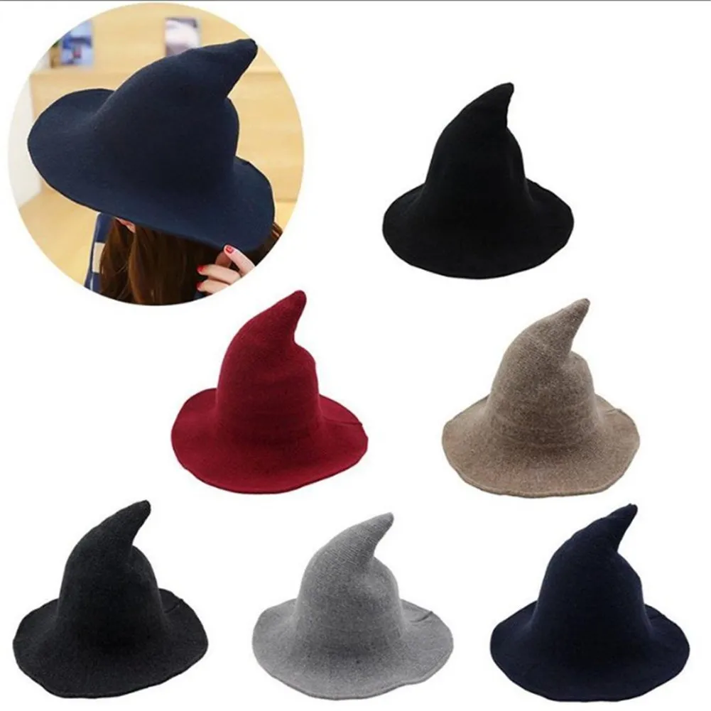 2018 Women Funny Wizard Hats Witch Wide Brim Knitted Folding Portable