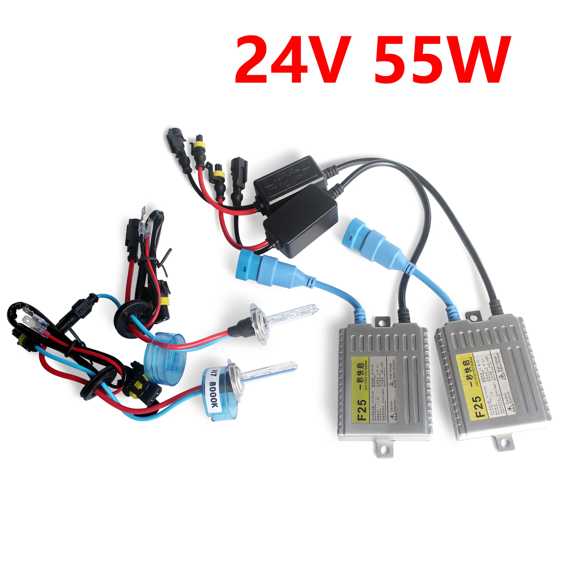 

Raych HID Conversion Headlight Kit 24V 55W Fast bright Xenon hid bulbs ballast Super bright 6000K Meatal Base