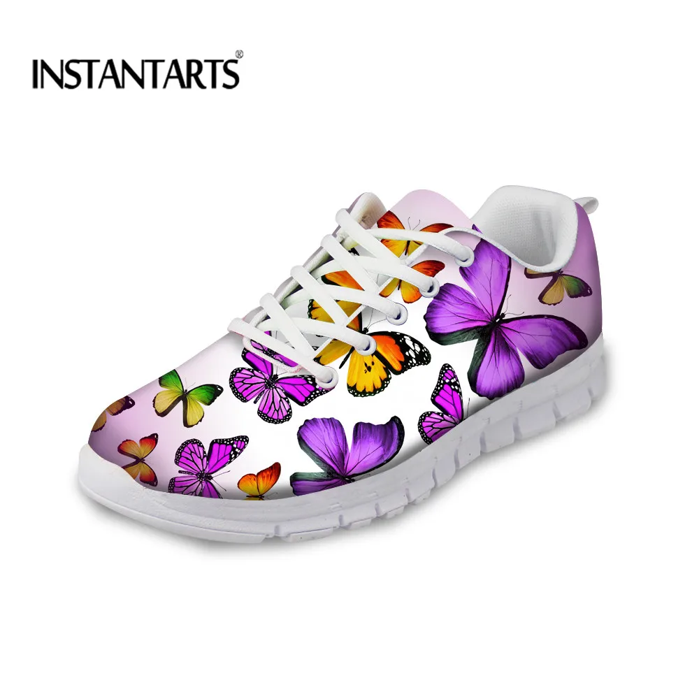 

INSTANTARTS Pretty 3D Butterfly Prints Women Shoes Flats Women Sneakers Casual Light Weight Breathable Ladies Shoes Walking 2018