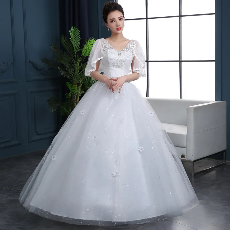 Popodion свадебное платье Свадебные платья Кружева размера плюс Свадебные платья vestido de noiva N1042 - Color: White