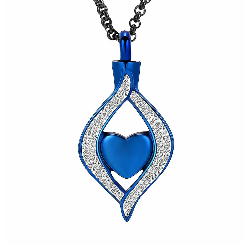 Retro Crystal Heart Memorial Pendant Made of 316L Stainless Steel Hearbeingt Cremation Jewelry Urn Necklaces for Ashes 