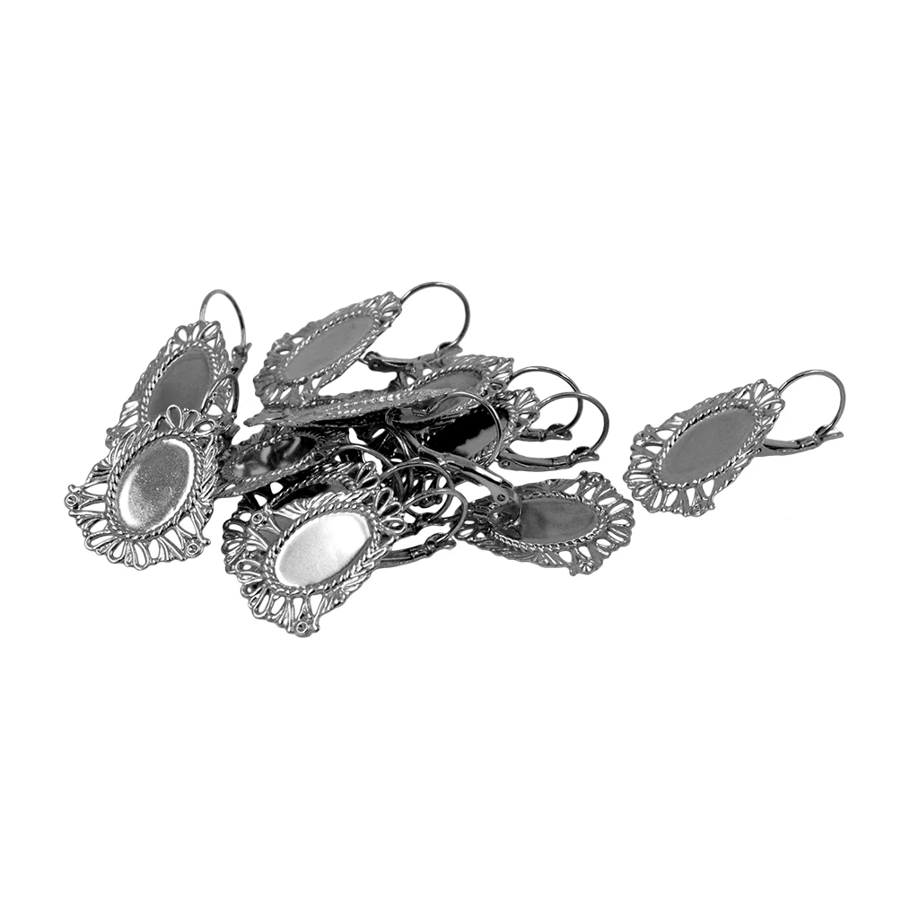 12 Pieces/Lot DIY Earring Wire Hook Blank Oval Filigree Flower 11x 16 mm Oval Cabochon DIY Jewelry Findings