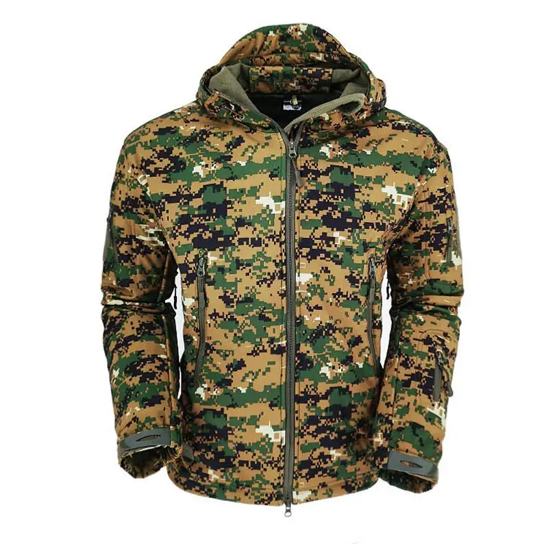 V5 Акула кожа мягкая оболочка Военная тактическая куртка мужская водонепроницаемая ветровка армейский флис камуфляж куртка с капюшоном пальто S-3XL - Цвет: Jungle camouflage