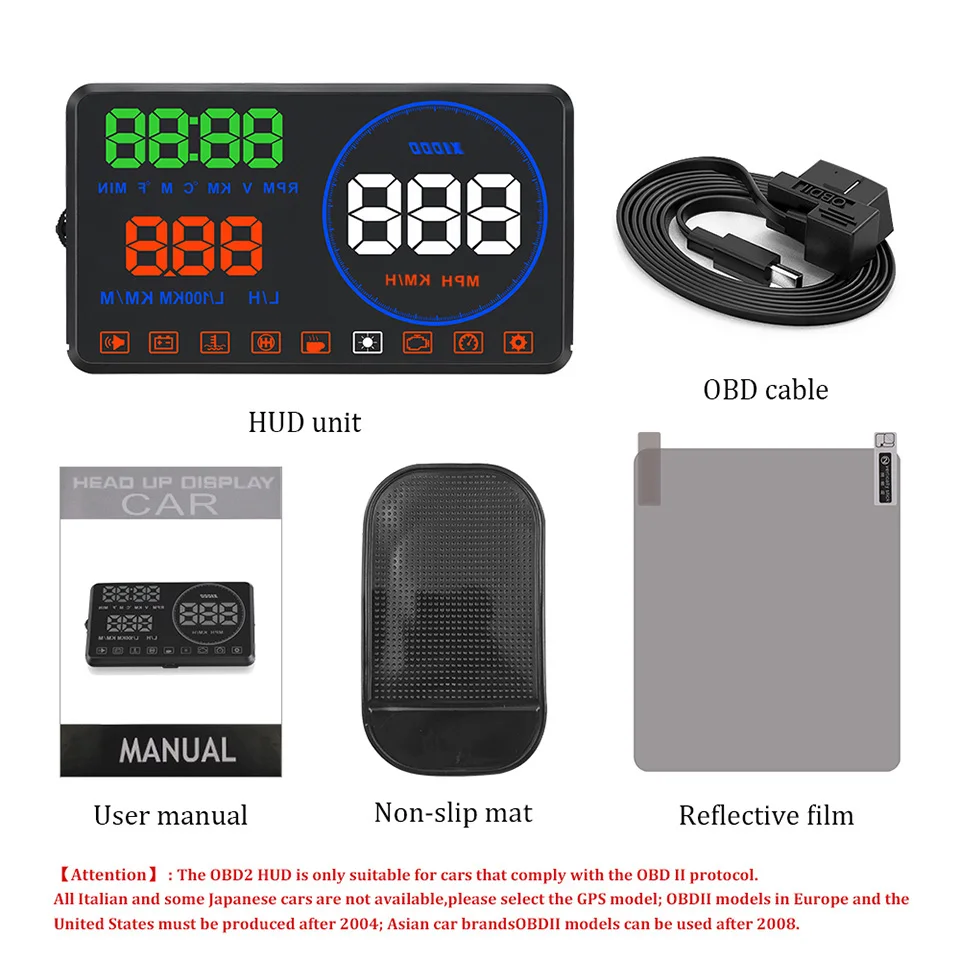 VJOYCAR 5," M9 Hud OBD2 головой вверх Дисплей автомобильный проектор скорости ЕС OBD миль в час) или км/ч Цифровой Автомобильный спидометр на лобовом стекле Proyector