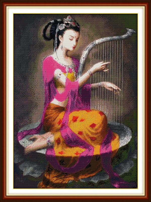 

Dunhuang Woman Playing the Lyre on Lotu Platform DMC Set Cross stitch kits Printed Embroidery DIY Handmade Needlework Home Decor