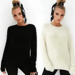 2018 с длинным рукавом плюшевые Для женщин толстовки черный, белый цвет Джемпер Пуловер Kpop Топы осень-зима теплая женская одежда