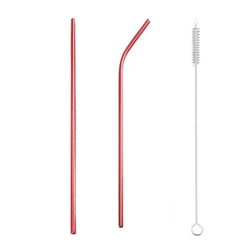 Reusable 304 Stainless Steel Drinking Straw Bar Party Metal Straw with Cleaner Brush For Mugs Sturdy Bent Straight Straws - Цвет: RosePink A s1b1 2PCS