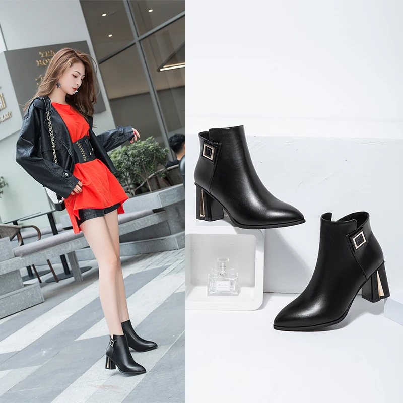 

High-heeled Martin boots female British wind nude boots ladies tooling boots wild thick with women's boots autumn single boots