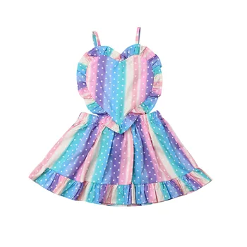 

1-5Y Summer Kids Baby Girl Backless Heart Shape Dot Rainbow Tutu Dress Holiday Party Sundress Clothes
