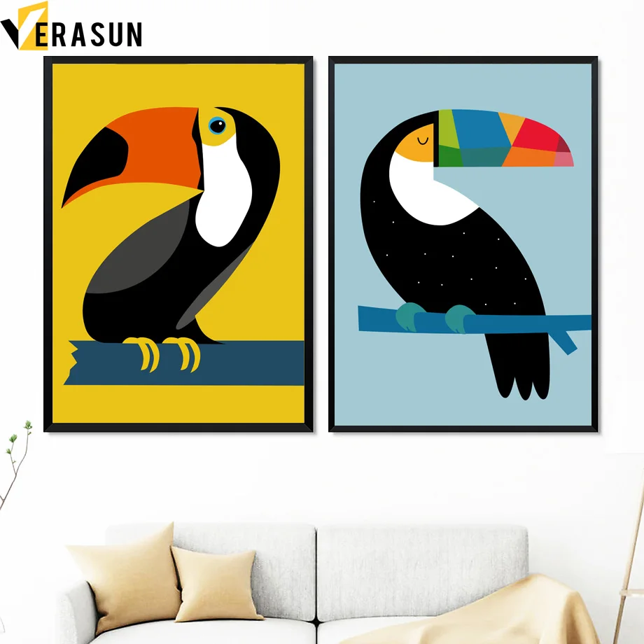 

Cartoon Puzzle Woodpecker Wall Art Canvas Painting Nordic Posters and Prints Pop Art Wall Pictures For Kids Room Baby Room Decor