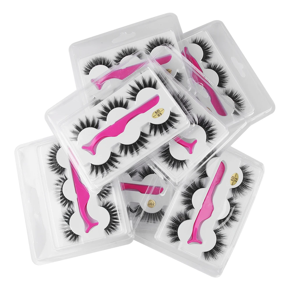 

1 Set Natural Mink False Eyelashes with 1 Tweezer Cruelty-free Eye Lashes Handmade Reusable Popular Makeup Extension Tools