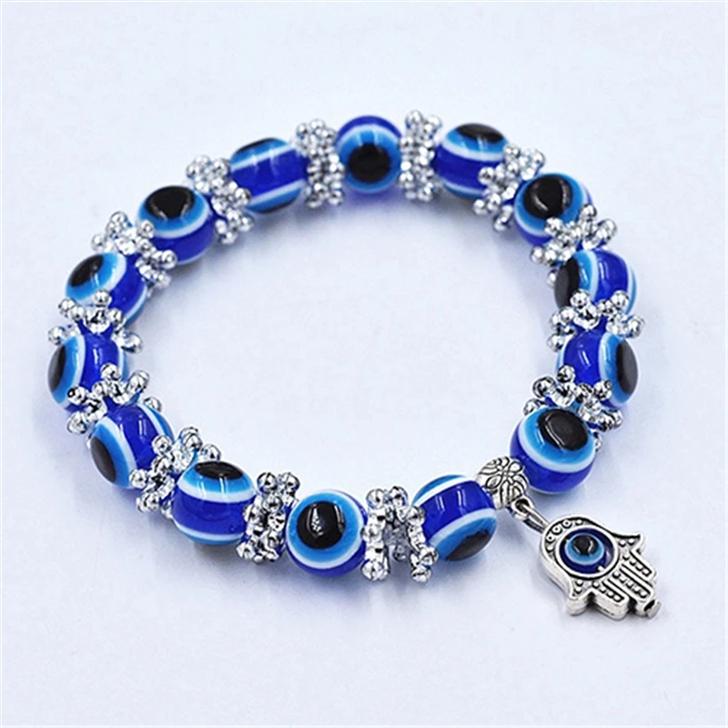 

Unisex Vintage Pulseras Hombre Handmade Hamsa Fatima Bangle Evil Eye Beads Elastic Bracelet New Year Gift For Men Women Sieraden