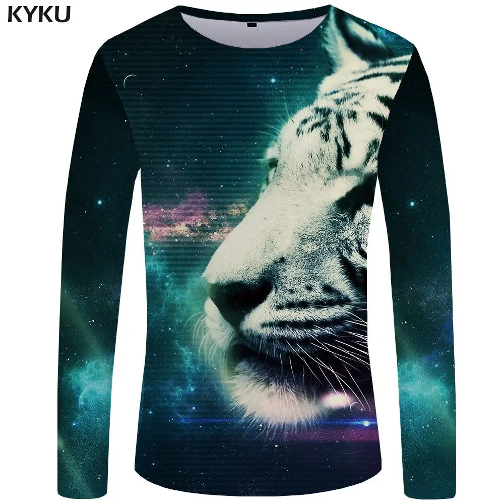 KYKU Tiger футболка мужская с длинным рукавом Футболка животное рок рыба тучка аниме океан 3d футболка классная мужская одежда модная мужская - Цвет: 3d t shirt 07