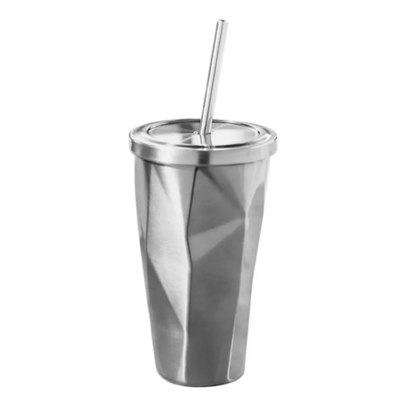 Стакан из нержавеющей стали, Термокружка с двойной стенкой, вакуумная изоляция, кофейная кружка, колба для воды, красочное питье, чашка с крышкой и соломинкой - Цвет: C-Silver