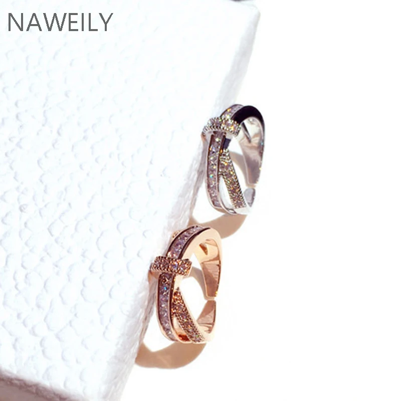 New Fashion Rings Europe and United States Cross Ring Adjustable For Women Super Flashing Zircon Temperament Wild Open | Украшения и
