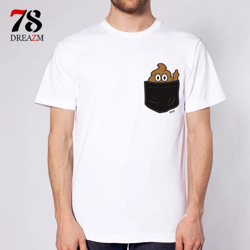 Pocket Poop Emoji Finger Men T shirts Short Sleeve O neck Loose Basic