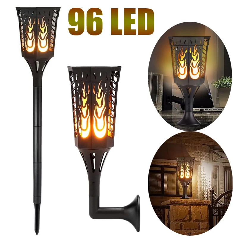 

Outdoor Solar LED Dancing Flash Flame Lamps Light Romantic Flicker Effect Torch Lights Indoor LED Fire Light Bulbs Lawn Garden