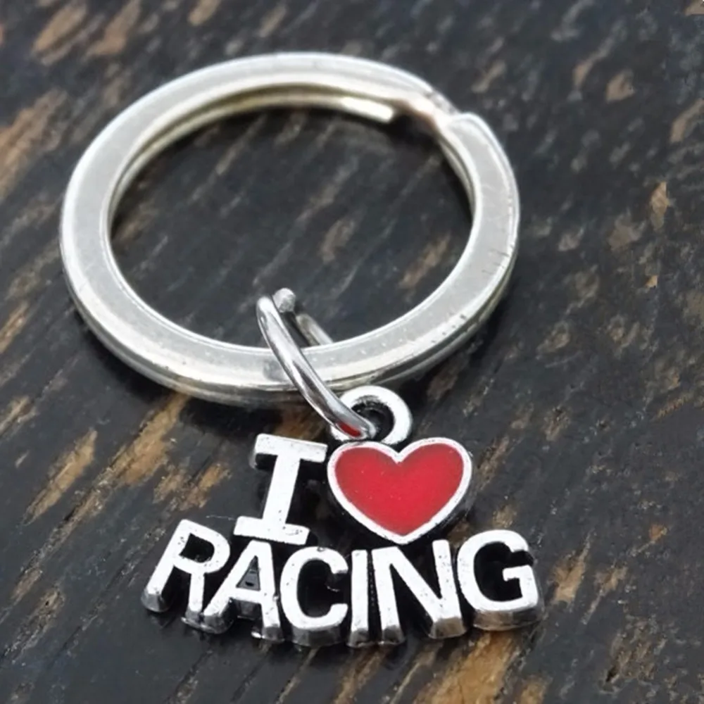 Hot Selling Silver Color I Love Racing Keychain Ring Bicycle Key Holder