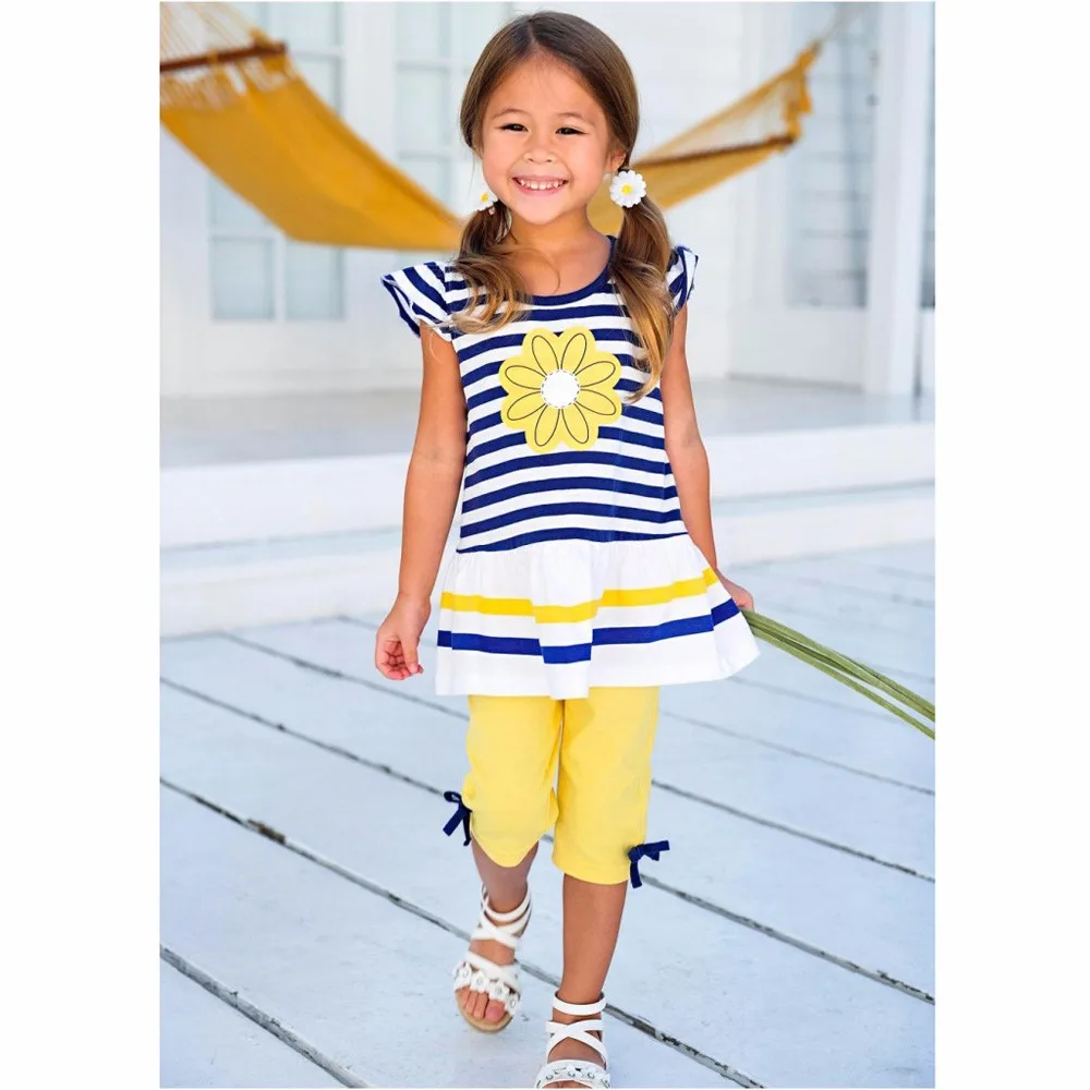 

Fashsiualy Toddler Girl Clothes Summer Vetement Enfant Fille 2019 Kids Girls Daisy Flower Stripe Shirt Top Bow Pant Set Clothing