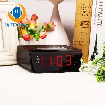 

FM Radio Alarm Clock LED Digital Time Display With Backlight Snooze Function Black Double Alarm Desk Watch Clock