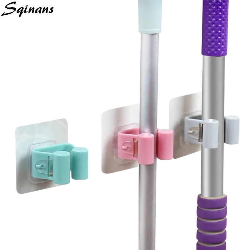 

Sqinans Adhesive Wall Mounted Mop Holder Seamless Mop Hook Home Bathroom Mop Organizer Storage Rack Holder Broom Hanger