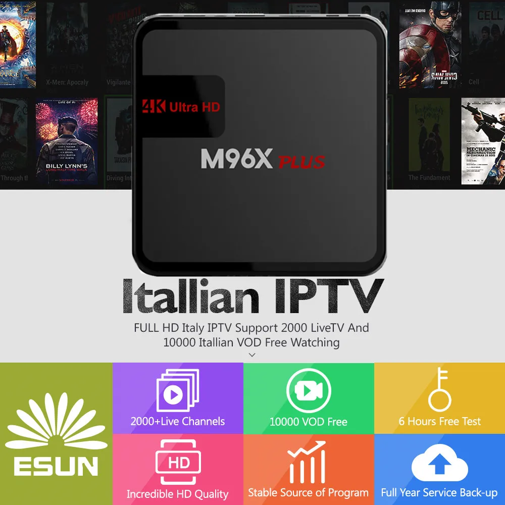 

1 Year Italy IPTV included M96X PLUS S905X 2/16G Android 6.0 TV Box4G/32G Italy IPTV EPG 4000+Live+VOD configured Europe Albania