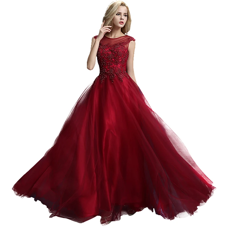Evening Dress Married Red Wine Long Lace Embroidery Beading Aline