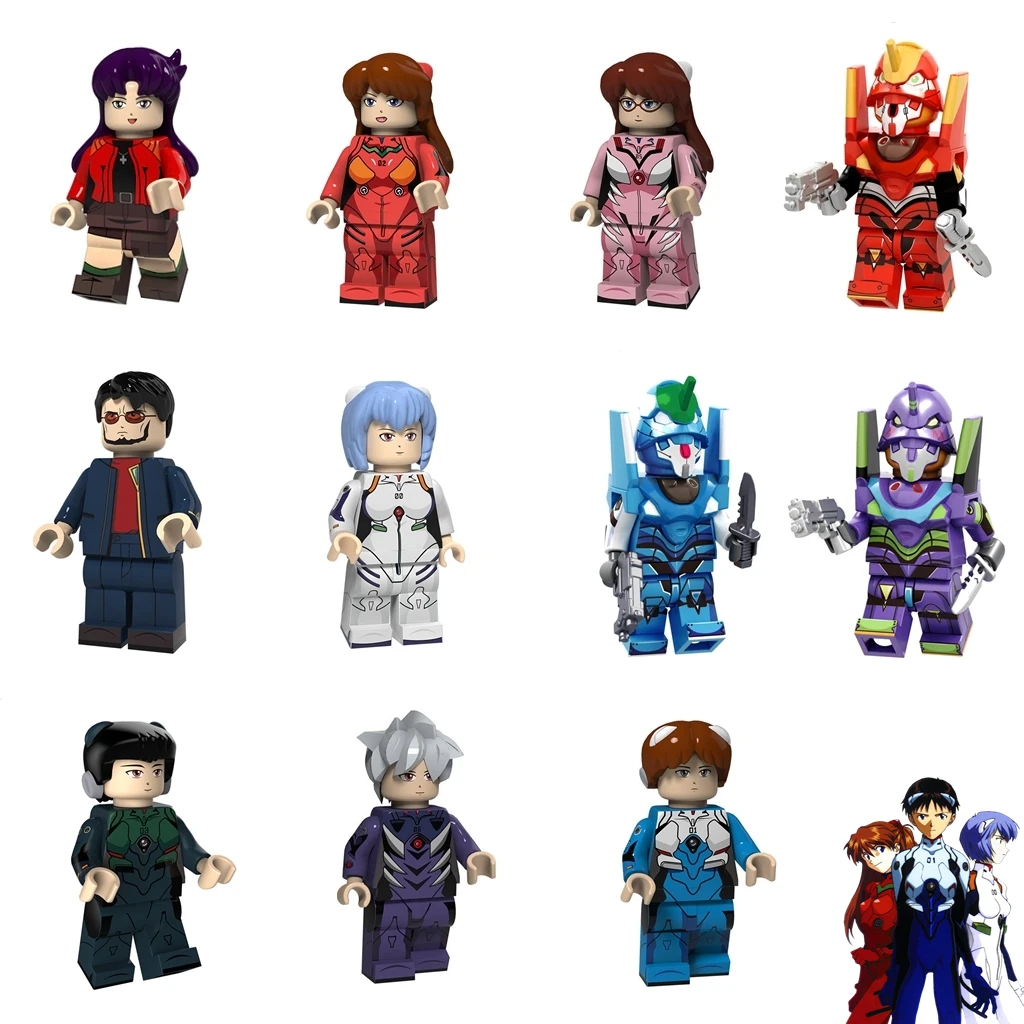 

11pcs Evangelion Ayanami Rei Asuka Shiji Ikari Gendou Rockman Jpanese Anime Figures Building Blocks Compatible With Lego