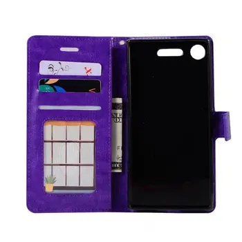 

100pcs/lot Crazy Horse Stand Leather PU+TPU Cover Case With Card slot For Sony Xperia XZ1 / Xperia XZ1 Compact XZ1 mini