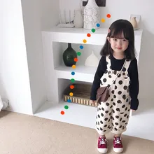 Korean Style Girls Boys Dots Overall Cotton Autumn Kids Pants 1-6t