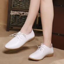 Spring and summer women’s shoes white black genuine leather leather slip-resistant outsole soft fashion flat heel Zapatos