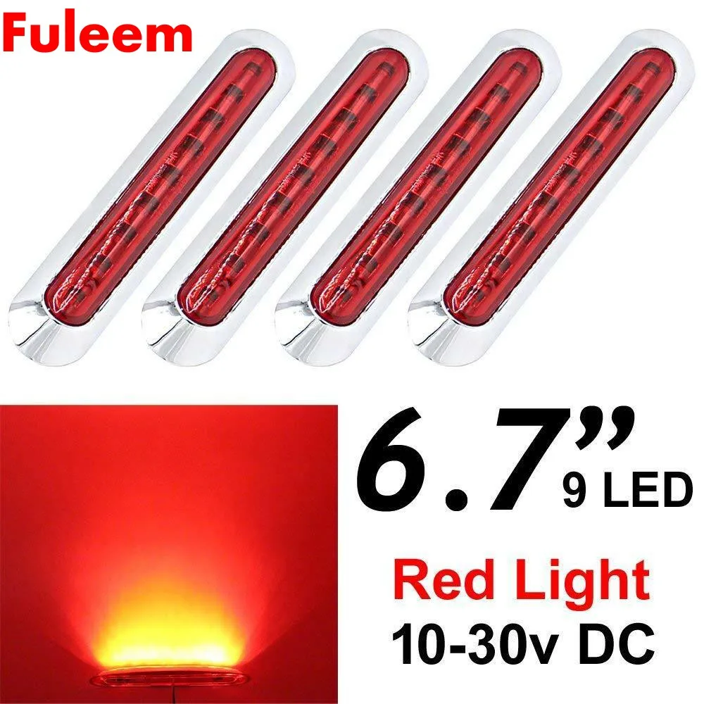 

Fuleem 4PCS 9LED Chrome Rings LED Red Side Marker Truck Trailer Clearance light 10-30V Waterproof