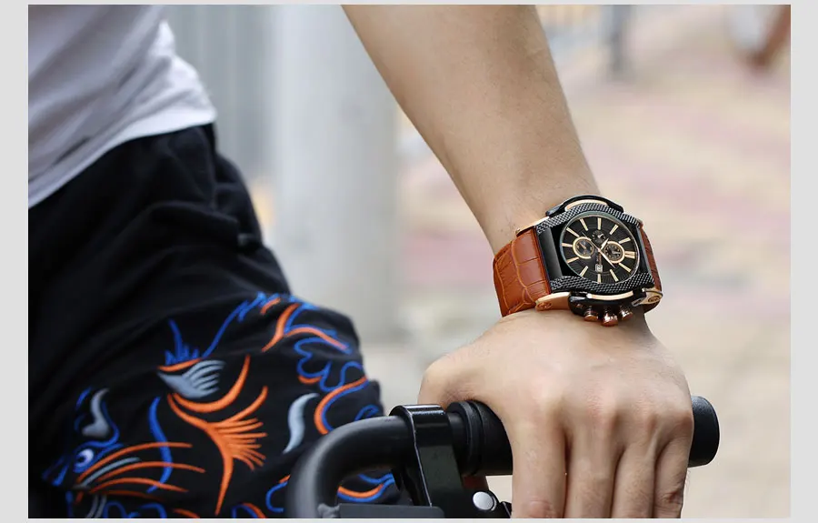 05High Quality Watches BOAMIGO Brand Mens Army Watch Leather Band Water Resistant Auto Date Relogio Masculino De Luxo Alloy Case   (10)