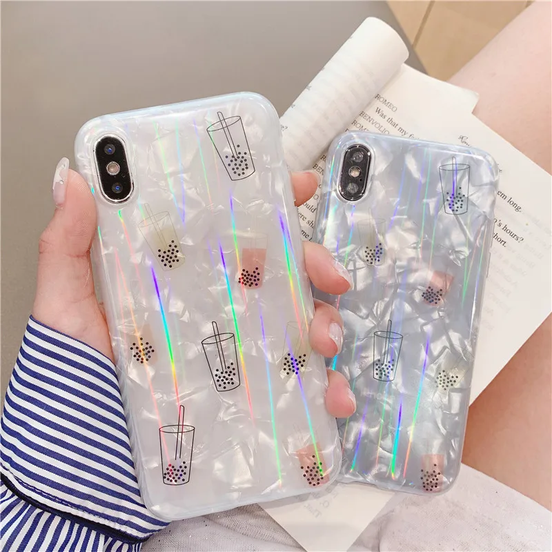 

Glitter Conch Shell Milk Tea Patterned Cover for Iphone Xr Case Soft Coque for Iphone 8 7 6 6S Plus Xs Max X Fitted Phone Case