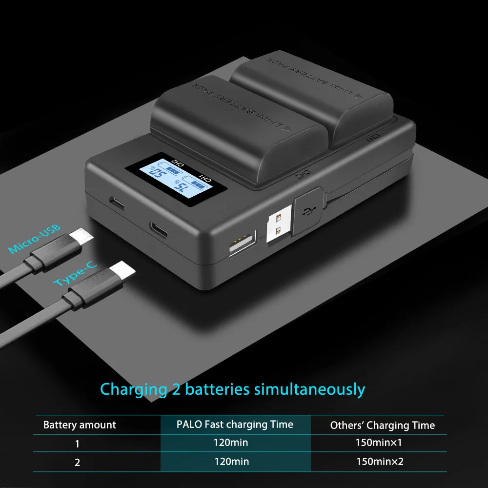 PALO 2 шт. LP-E6 цифровой аккумулятор+ ЖК-дисплей поставляется с USB LP E6 батареи зарядное устройство для Canon EOS 5D Mark IV 7D Mark II 6D 70D