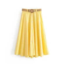 Klacwaya/женские желтые льняные юбки с модными ремнями, женская летняя плиссированная юбка с высокой талией, уличная одежда для девочек, шикарные штаны