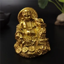 Золотой Китайский смеющаяся статуя Будды украшения фэн шуй Статуя Будды Майтрейи статуэтки для украшения дома сада