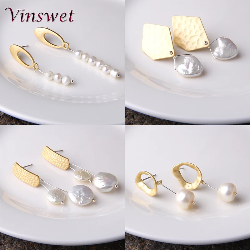 

Vinswet 2PCS Trendy Elegant Created Pearl Earrings Jewelry Accessories Golden Color Pearl Earrings Earrings Gift For Women
