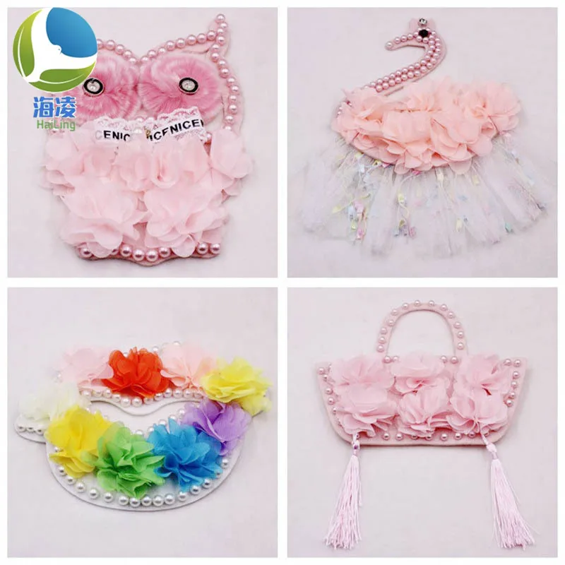 

Hailing Colorful Patches Big Size for Colthes Decoration Peals Beaded Swan Flower-Basket Bear Owl bird