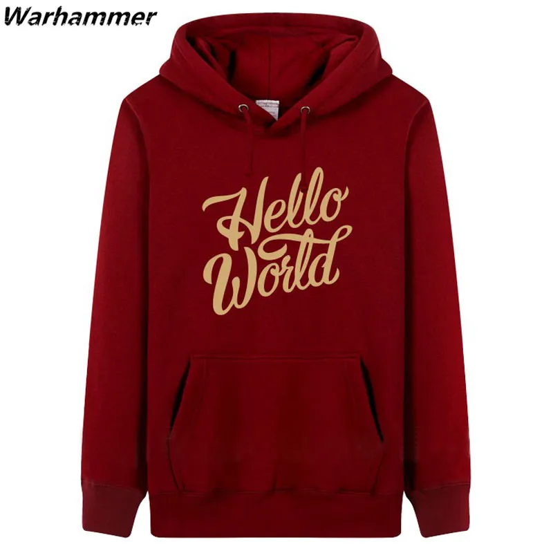 GEEK Hello World мужские толстовки с капюшоном из флиса буквенным принтом стильный