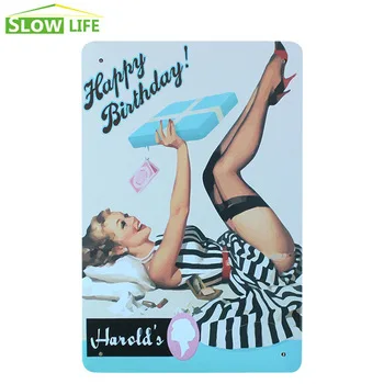 Happy Birthday Sexy Girl Metal Tin Sign Bar Wall Decor Metal Sign Vintage Home Decor Metal Plaque Retro Painting Metal Plate