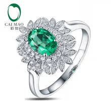 CaiMao 0.85 ct Natural Emerald 18KT/750 White Gold 0.23 ct Round Cut Diamond Engagement Ring Jewelry Gemstone