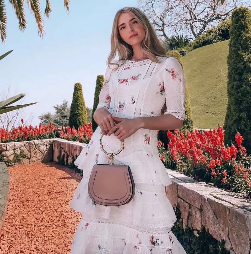 Floral EXCOSMIC летнее женское цветочное Макси платье с кружевной вышивкой с коротким рукавом Длинные платья элегантные белые вечерние винтажные пляжные Vestidos2019 - Цвет: Floral
